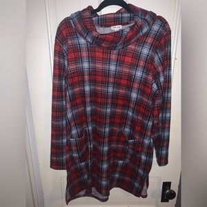 Tribal Jeans Plaid Cowl Turtleneck Tunic-3X -Soft and Cozy - Holidays/Christmas
